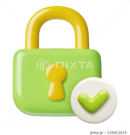 A lock 3d icon with a green check mark A lock 3d icon with a green check mark 138421613