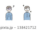 目の下にくまがある男性とすっきりした表情の男性　ビフォーアフター 138421712