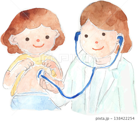 聴診器で診察される子どものイラスト 聴診器で診察される子どものイラスト 138422254