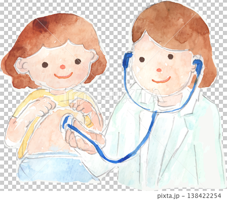 用聽診器檢查兒童的插圖。 用聽診器檢查兒童的插圖。 138422254