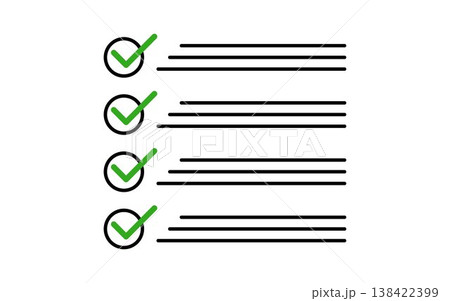 Checklist with green check marks and text lines minimal clean list interface concept for task completion approval workflow productivity planning organization simple ui design illustration Checklist with green check marks and text lines minimal clean list interface concept for task completion approval workflow productivity planning organization simple ui design illustration 138422399