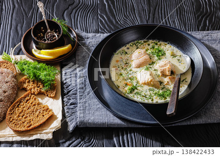 swedish laxsoppa creamy salmon soup in a bowl swedish laxsoppa creamy salmon soup in a bowl 138422433