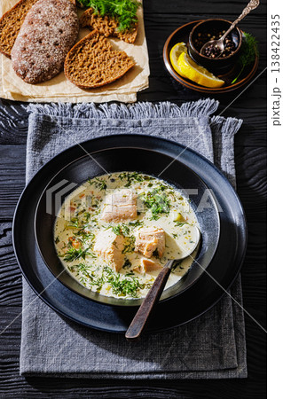 swedish laxsoppa creamy salmon soup in a bowl swedish laxsoppa creamy salmon soup in a bowl 138422435