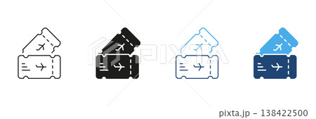 Airplane Tickets Line And Solid Icon Set. Travel Booking, Flight Reservation, And Airline Ticketing Outline And Silhouette Symbol Collection. Aviation And Tourism. Isolated Vector Illustration 138422500