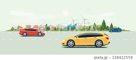 Urban Landscape Street Road with Cars and City Nature Background Urban Landscape Street Road with Cars and City Nature Background 138422559