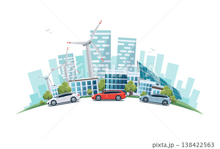 Sustainable City with Cars Street Road and Skyline on Globe 138422563