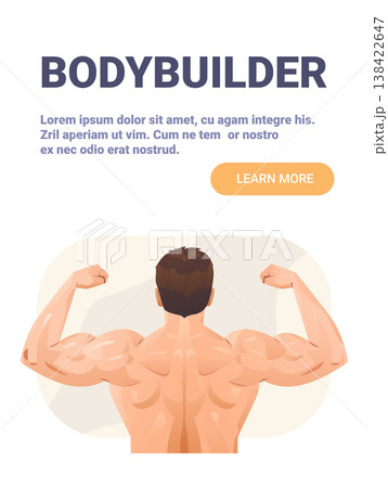 Bodybuilder flexing muscular back fitness motivation strong man showing muscles healthy lifestyle gym training modern flat website banner 138422647