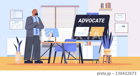 Advocate business professional office workspace presentation modern interior computer desk plants bookshelf window documents Advocate business professional office workspace presentation modern interior computer desk plants bookshelf window documents 138422673