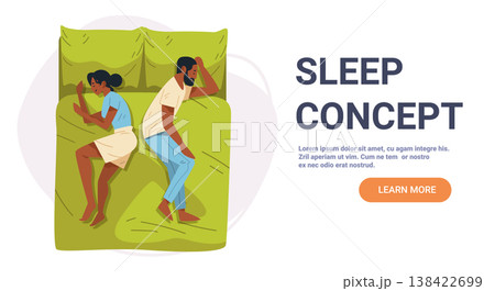 Couple sleeping bed top view night rest bedroom green blanket modern flat design landing page 138422699