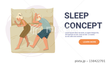Elderly couple sleeping bed top view peaceful night home bedroom pastel colors website banner 138422701