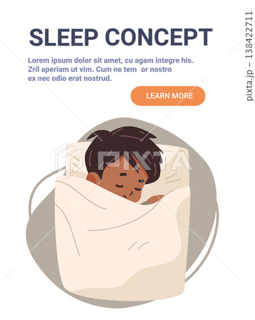 Child sleeping peacefully bed cozy blanket calm night muted colors soft background website banner template 138422711