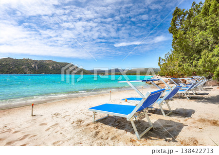Breathtaking view of beach of Santa Giulia resort. Breathtaking view of beach of Santa Giulia resort. 138422713