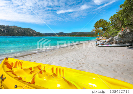 Breathtaking view of beach of Santa Giulia resort. Breathtaking view of beach of Santa Giulia resort. 138422715
