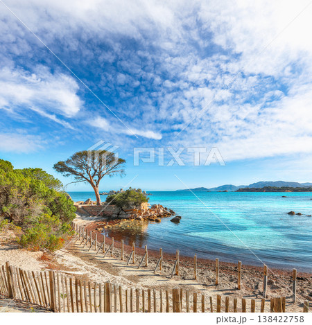 Breathtaking view of Palombaggia and Tamaricciu beaches. Breathtaking view of Palombaggia and Tamaricciu beaches. 138422758