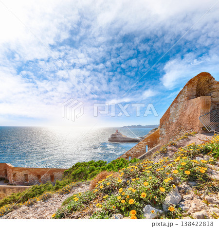 Unbelivable view of lighthouse near old town Bonifacio. Unbelivable view of lighthouse near old town Bonifacio. 138422818