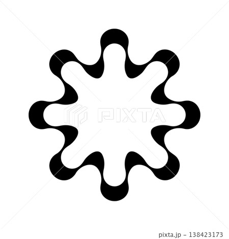 Round frame with wavy borders. Simple flower shape isolated on white background. Spring or summer theme ornament. Minimalistic design element. Vector graphic illustration 138423173