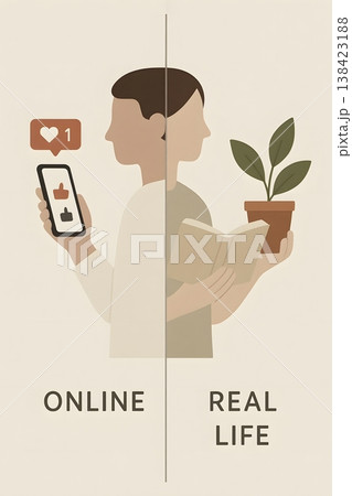 Minimalistic Split Life Concept Online vs Real...のイラスト素材 [138423188 ...