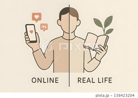 Minimalistic Split Life Concept Online vs Real...のイラスト素材 [138423204 ...