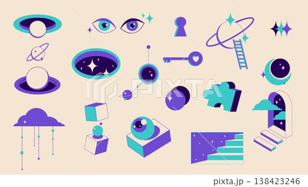 Psychedelic black door portals, eyes and key Psychedelic black door portals, eyes and key 138423246