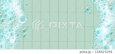 Bathroom tile floor border and foam bubbles Bathroom tile floor border and foam bubbles 138423249