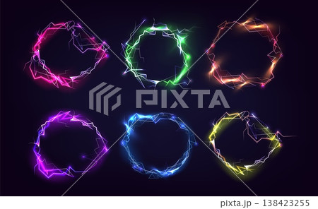 Set of neon electric energy rings on black Set of neon electric energy rings on black 138423255