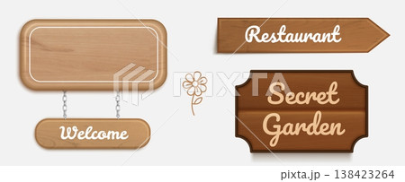 3d realistic wooden sign with vintage texture 138423264