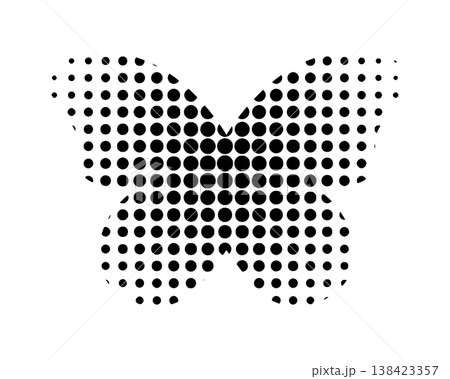 Butterfly shape with polka dot texture. Trendy machaon or monarch silhouette with grainy halftone texture isolated on white background. Vector graphic illustration Butterfly shape with polka dot texture. Trendy machaon or monarch silhouette with grainy halftone texture isolated on white background. Vector graphic illustration 138423357