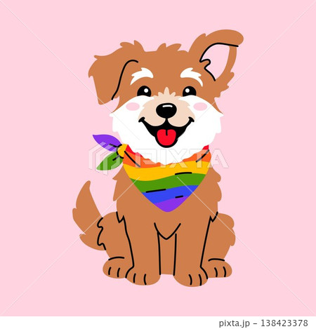 Adorable Puppy Wearing Pride Rainbow Scarf Cartoon Character Adorable Puppy Wearing Pride Rainbow Scarf Cartoon Character 138423378