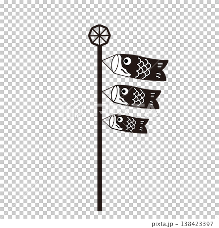 Children's Day material: Monochrome illustration of a carp streamer (koinobori) - simple design Children's Day material: Monochrome illustration of a carp streamer (koinobori) - simple design 138423397