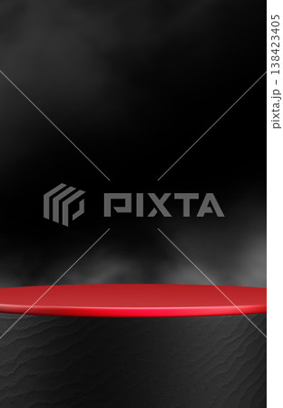 Luxury black and red podium display with cinematic smoke fog background with copy space for product placement Black friday sale 3D render Luxury black and red podium display with cinematic smoke fog background with copy space for product placement Black friday sale 3D render 138423405