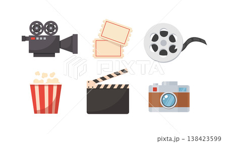 Collection of cinema and movie production icons Collection of cinema and movie production icons 138423599