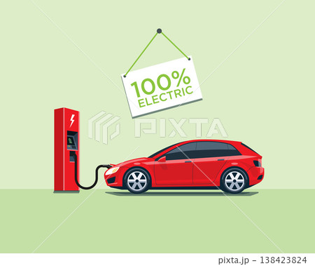 Electric Car Charging at the Charging Station 138423824