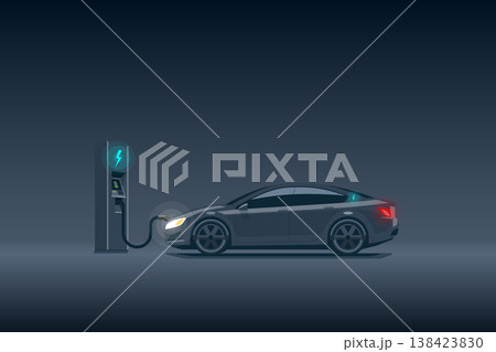 Modern Luxury Electric Car Charging at the Charging Station Modern Luxury Electric Car Charging at the Charging Station 138423830