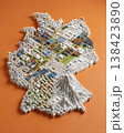 Miniature cityscape shaped as Germany map on flat background - ai generated 138423890