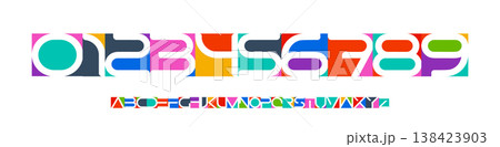Color Numbers Letters Alphabet Font for Kid Birthday Years Logo, Corporate Anniversary Sign, Race Sport Team Jersey Numeric. Colorful Cutout Paper Typographic Design. Vector Illustration 138423903
