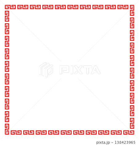 雷紋、中華コンセプトの渦巻き模様の正方形フレーム背景 138423965