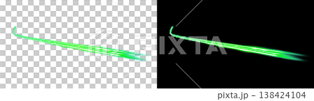 Green neon ray effect on transparent and black backgrounds for digital design 138424104