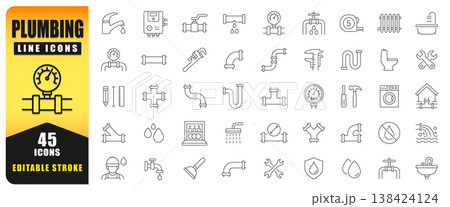 Plumbing Line Icon Set Featuring Editable...のイラスト素材 [138424124] - PIXTA
