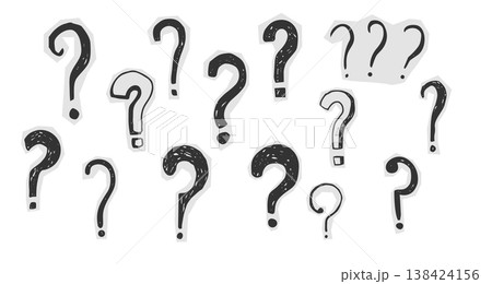 Question mark chalk cut out hand drawn set, crayon texture doodle sketch. Question marks with speech bubbles, punctuation signs for collage 138424156