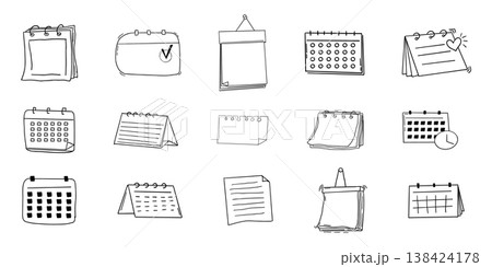 Calendar blank template in doodle style, sketch hand drawn clip art for planning, diary, sticker. Hanging line schedule planner. Reminder and calendar with a check. Calendar blank template in doodle style, sketch hand drawn clip art for planning, diary, sticker. Hanging line schedule planner. Reminder and calendar with a check. 138424178