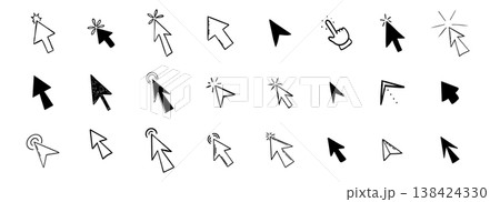 Arrow click icon. Mouse cursor arrow doodle hand drawn sketch icon set, pointer press here tap button. Scribble action type ui interface design element Arrow click icon. Mouse cursor arrow doodle hand drawn sketch icon set, pointer press here tap button. Scribble action type ui interface design element 138424330
