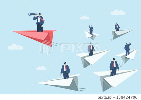 Different business ideas business Vision, New opportunities, Market leadership creative solutions, Businessman in a paper plane with far vision. Go against the old way of doing business. Vector design Different business ideas business Vision, New opportunities, Market leadership creative solutions, Businessman in a paper plane with far vision. Go against the old way of doing business. Vector design 138424706