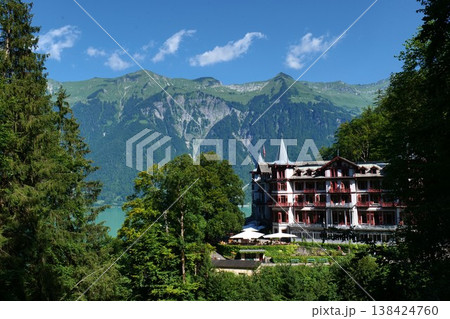 Luxury Alpine Hotel with Lake and Mountain View. Grandhotel Giessbach. Switzerland 138424760