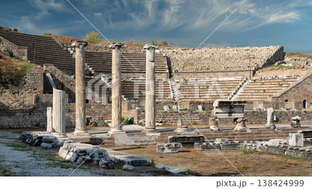 Asclepieion of Pergamon ancient ruins with theater and columns, Bergama, Turkey 138424999
