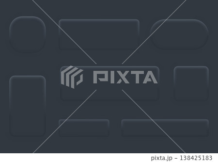 Dark neumorphic interface element set with rounded panels on charcoal background 138425183