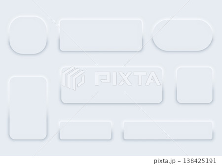 White neumorphic UI element set with rounded cards and buttons on light background White neumorphic UI element set with rounded cards and buttons on light background 138425191