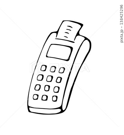 Hand Drawn POS Terminal Card Payment Machine Doodle Icon Contactless Payment Retail Illustration 138425296