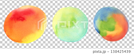 Abstract watercolor hand painting turquoise blue, red and yellow round shape textured blobs set. Creative watercolor brush stroke rainbow colors stains for banner design, cloud background Abstract watercolor hand painting turquoise blue, red and yellow round shape textured blobs set. Creative watercolor brush stroke rainbow colors stains for banner design, cloud background 138425439