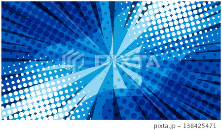 Abstract halftone textured bright striped turquoise blue retro comic background. Cartoon wavy water backdrop with half tone pattern for comics book, marine advertising design, aqua anime poster 138425471