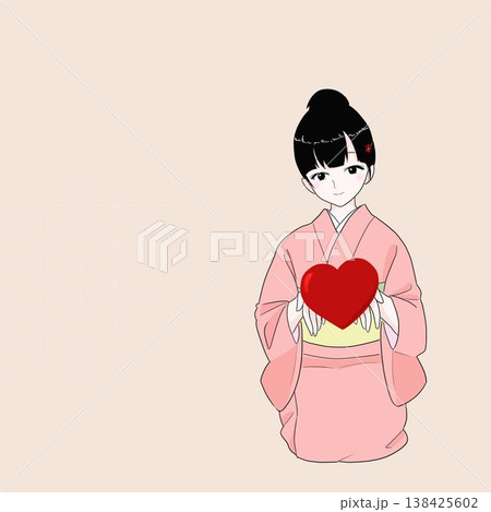 ハートを差し出す着物の女性(感謝、愛情表現) ハートを差し出す着物の女性(感謝、愛情表現) 138425602